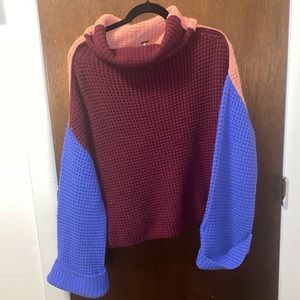 Free People Color-block Chunky Knit Sweater